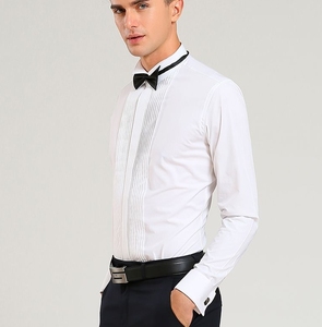 <span class=keywords><strong>Chemise</strong></span> de smoking pour homme à col à revers dissimulé, <span class=keywords><strong>blanche</strong></span>, à plis froncés sur le devant, uniforme avec nœud papillon - Product Image 5