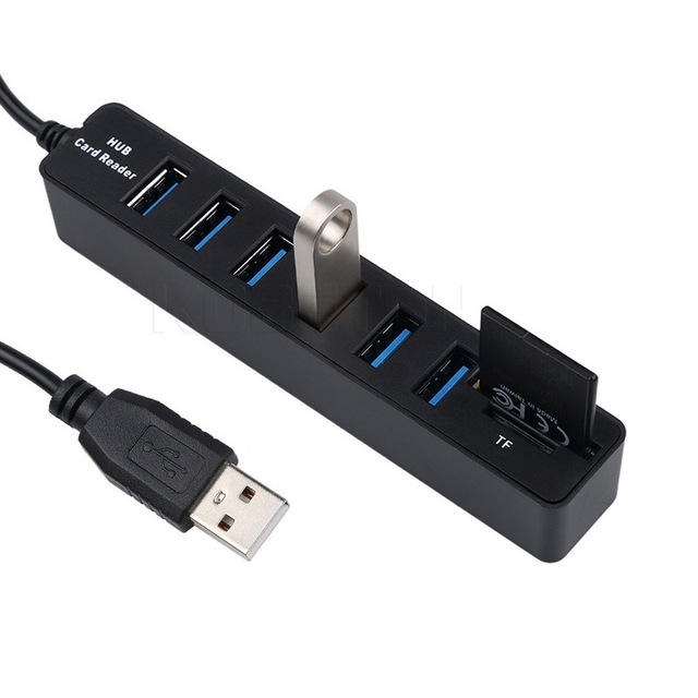 8-in-1 Metal USB 2.0 Hub Combo with 8 Ports & Card Reader SD TF Memory Card Adapter for PC Laptop