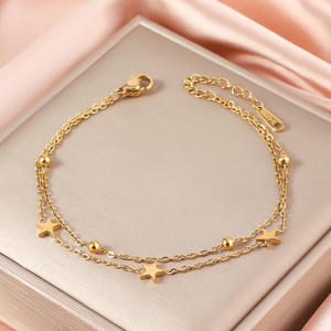 उत्कृष्ट टाइटेनियम स्टील बांगल नई शैली गर्मियों के बिंगल स्टार डबल लेयर ब्रैसलेट 18k सोने के प्लेटेड गहने - Product Image 6