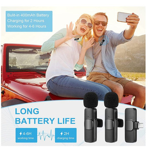 Pix-liên kết không dây stereo Lavalier <span class=keywords><strong>Microphone</strong></span> K9 1 kéo 2 Mini tiếng ồn hủy bỏ ve áo Mic Loại C cho Live phỏng vấn ngoài trời - Product Image 5