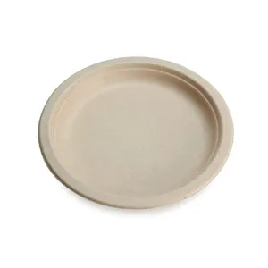 Compostable Plates Restaurant Leakproof Compostable Sugarcane Round Pulp Plate Disposable Bagasse Plate