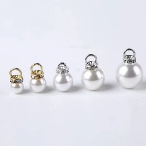 Pearl Pendants With Diamond Encrusted Gold <b>Top</b> For <b>Earring</b> Making Round Imitation Pearl Jewelry Findings White K Gold Plated - Product Image 2
