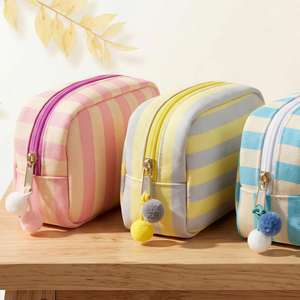 Personalized Polyester Casual <b>Makeup</b> Bag Girls <b>Teens</b> Custom Name Embroidered Striped Cosmetic Organizer Pastel Travel Pouch - Product Image 6