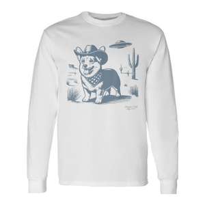 Western Cowboy Corgi Ufo Long Sleeve <b>T</b>-<b>Shirt</b> Vintage <b>90S</b> Style - Product Image 1