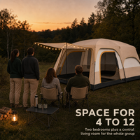Tente de camping familiale pour 8 à 12 personnes, grande tente à 2 chambres et 1 salon, abri extérieur imperméable pour les voyages en groupe