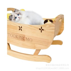 TookinCMO Wooden Cat Cradle <b>Bed</b> Solid Wood Rocking Pet <b>Bed</b> For Indoor Small Cats - Product Image 4