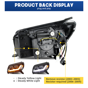 مصابيح أمامية LED من HCMOTIONZ للجيل الرابع من تويوتا فورانر 2003-2009، مجموعة مصابيح أمامية مع إضاءة نهارية وحركة عند التشغيل - Product Image 6