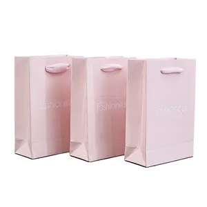पेपर बैग गहने पूरी बिक्री सस्ते छोटे गुलाबी सुरुचिपूर्ण लक्जरी गहने उपहार बैग लोगो के साथ