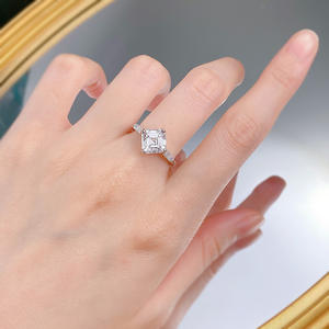 透明立方氧化锆Asscher切割3石925纯银承诺戒指女性结婚派对周年纪念新设计 - Product Image 2