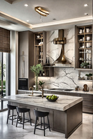 Armoires de cuisine et placards de conception automatique avec dessins CAO, dessus en marbre et murs en verre brillant, pour villa, en bois, style Arabie Saoudite