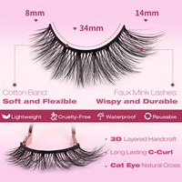 Faux cils 14 mm en vison synthétique 3D, aspect naturel, effet œil de chat, légers, faits à la main, bande en coton, lot de 14 paires par Isabella