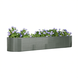 Jardinera Elevada de Acero, Elíptica, con Recubrimiento en Polvo Gris, Macetas Minimalistas Grandes para Plantas - Product Image 1