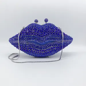 Amiqi MRY42 Luscious berlian imitasi bibir kristal dompet tas tangan berbentuk bibir mode bling berlian tas wanita malam kopling b