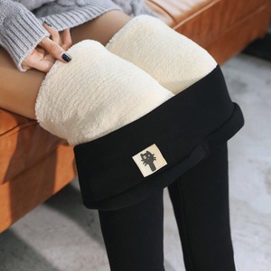 New Arrival Winter Thick Plush <strong>Fluffy</strong> Fuzzy Warm Women's <strong>Leggings</strong> Solid Skin Friendly Casual Yoga Pants with Logo on Waist - Product Image 2