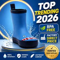 Bottes de pluie en caoutchouc pour enfants, motif requin 3D, doublure polaire lavable, antidérapantes, imperméables, fourniture d'usine