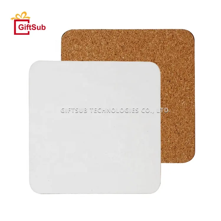 High Quality 90*90*4mm Heat Transfer Sublimation Wooden MDF Cup Mat Holder Blank Car Cup Wood Coasters With Cork