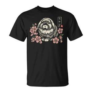 T-shirt à fleurs de cerisier japonais avec lapin hollandais mignon - Product Image 1