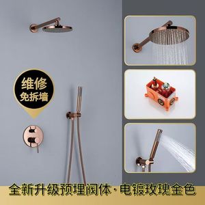 Concealed Shower Set Rose Gold Chrome Plated Wall <b>Mounted</b> Rain Shower Head Hotel Bathroom Use - Product Image 4