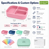 Boîte à lunch carrée en silicone à trois compartiments, résistante aux micro-ondes, étanche, de qualité alimentaire, durable, réutilisable, avec couvercle, pour le réfrigérateur, le four