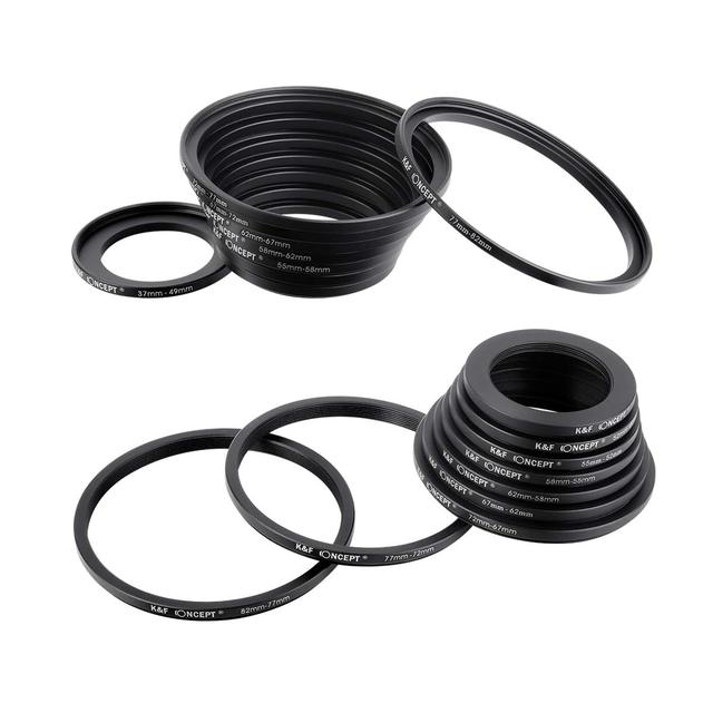 K&F CONCEPT 18 Pieces Filter Ring Adapter Set, Camera Lens Filter Metal Stepping Rings Kit SKU0629