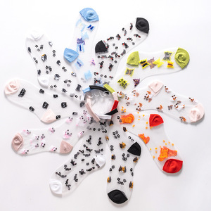 <span class=keywords><strong>Chaussettes</strong></span> fines transparentes à motif d'animaux mignons <span class=keywords><strong>renard</strong></span> papillon chats Mode Femmes <span class=keywords><strong>Chaussettes</strong></span> transparentes personnalisées - Product Image 1
