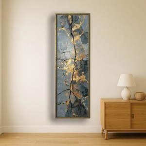 งานศิลปะตกแต่งผนังผ้าใบลายเส้นทองแบบนามธรรมสุดหรูหราทันสมัย ภาพวาดลายหินอ่อนสีเทาและสีทองแนวตั้ง สวยงามสง่างาม - Product Image 1