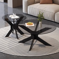 Table basse en verre moderne, triangle, pour la maison, l'hôtel, pieds en bois, ensemble de tables basses rondes avec table d'appoint
