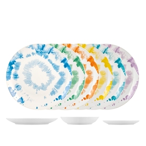 Set da Pranzo in Porcellana Decorata da 18 Pezzi Tie & Bright, Piatti e Ciotole con Design Tie Dye Colorato - Product Image 1