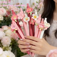 Stylo gel rose en forme de fleur, très populaire, 0,5 mm, à action poussoir, cadeau idéal pour étudiant, deux stylos et six recharges de recharges.