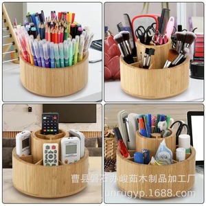 Wooden <b>Rotatable</b> Pen Holder Round Office Organizer <b>Desk</b> Storage Box For Pencils Markers Makeup Brushes - Product Image 3
