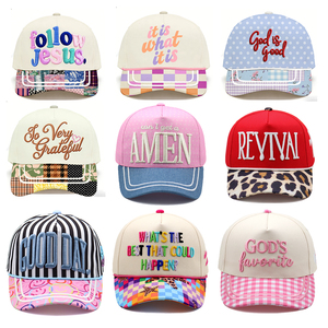Cappellino da Baseball Personalizzato con Ricamo 3D, Slogan Motivazionale Cristiano, 5 Pannelli e Visiera con Patchwork Stampato - Product Image 1