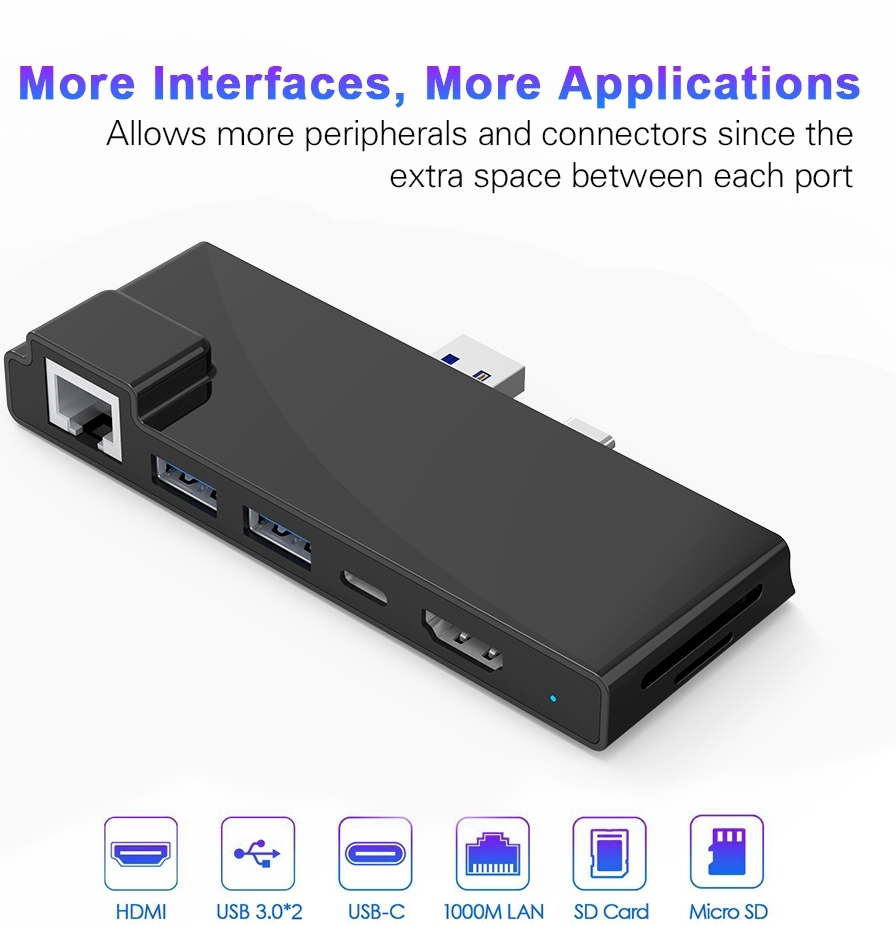 Surface Pro Série USB 3.0 Convertisseur Hub USB SD / TF Lecteur De Carte type c Surface Pro7 Station D'accueil