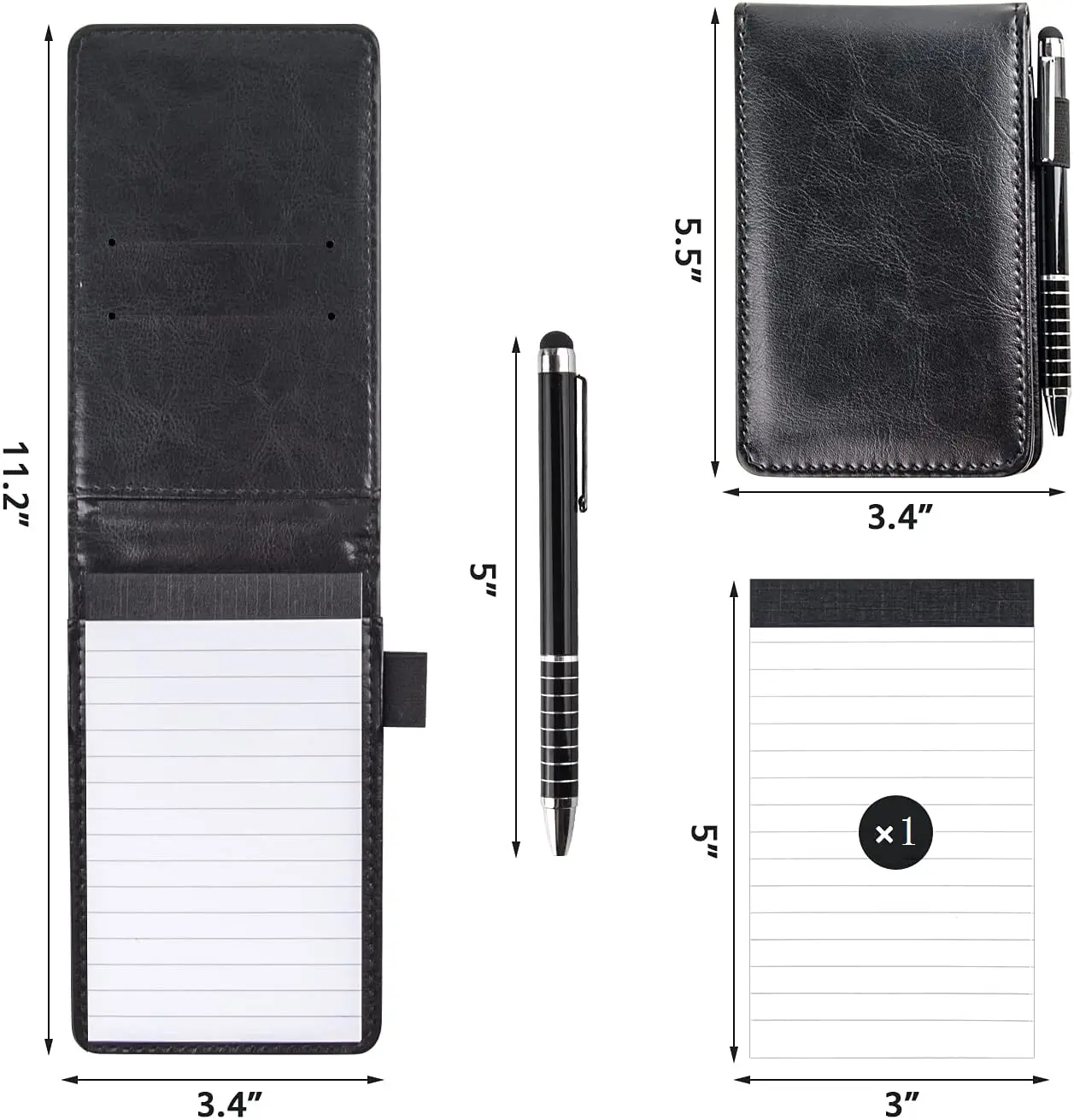 A7 PU Leather Cover Notebook Mini Pocket Notepad with Pen, Replaceable Writing Pad, 50 Lined Sheets