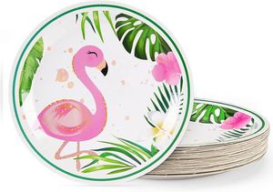 Assiettes en papier jetables OEM Flamingo rose 7 pouces – Fournitures modernes pour fêtes tropicales Luau – Vente directe usine – Assiettes Luau CMYK - Product Image 5