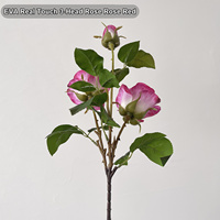 Fleur artificielle en EVA à 3 têtes, toucher réel, rose pêche, avec bourgeon, pour la décoration intérieure (vente en gros)