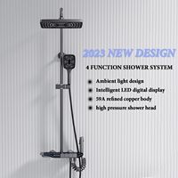 Système de douche Piano Key Hot & Cold Mix Ensemble de robinets de douche avec affichage numérique LED Lumières d'ambiance Ensemble de douche suspendu au mur