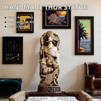 Statue de Thor artisanale personnalisée en résine, effet bois peint à la main, sculpture de héros de Pâques, figurine de collection