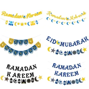 Ramadan Kareem Banner Happy Ramadan Party Decorations Eid Mubarak Festival Supplies Moon Star Lantern Garland Ramadan Decor J046