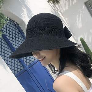 Chapeaux de <span class=keywords><strong>soleil</strong></span> pliables voyage plage Protection UV noeud papillon chapeau de paille mode dame été tricoté haut vide grand bord chapeau de paille - Product Image 4