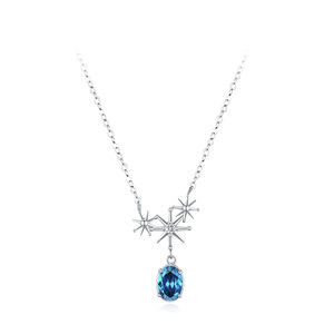 Collier personnalisable en argent sterling S925 avec pendentif ovale en zircon et étoile, version cuivre - Cadeau d'anniversaire pour femme - Product Image 1