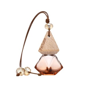 Transparent Clear Square Round Car Hanging Air Freshener Glass Perfume <b>Bottle</b> With Wood Cover - Product Image 2