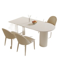 Ensemble table et chaises de salle à manger en dalle de pierre blanche pure de style crème, table de salle à manger semi-circulaire moderne minimaliste compacte pour la maison