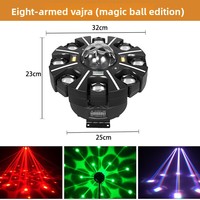 Luz de Escenario con Bola Mágica de Ocho Brazos RGBW de 120W, DMX512, Control Remoto, Sonido, Estroboscópica, Giratoria, para DJ, Discoteca, Fiesta, KTV, Bar, Cabeza Móvil