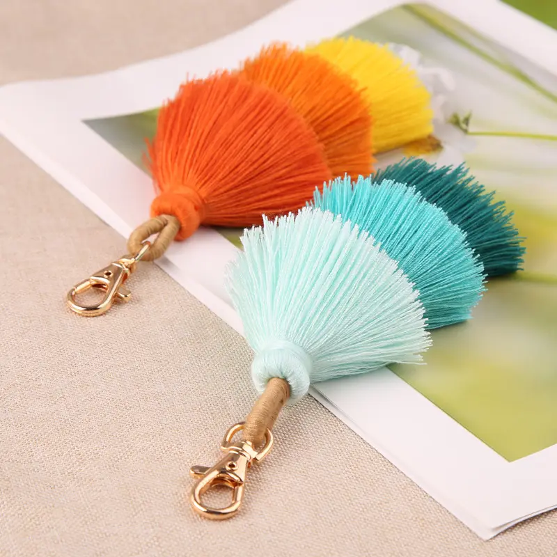 Handmade Cotton Tassel Keychain Accessories Colorful Keychain Jewelry Female Bag Multi-Layer Tassel Keychain