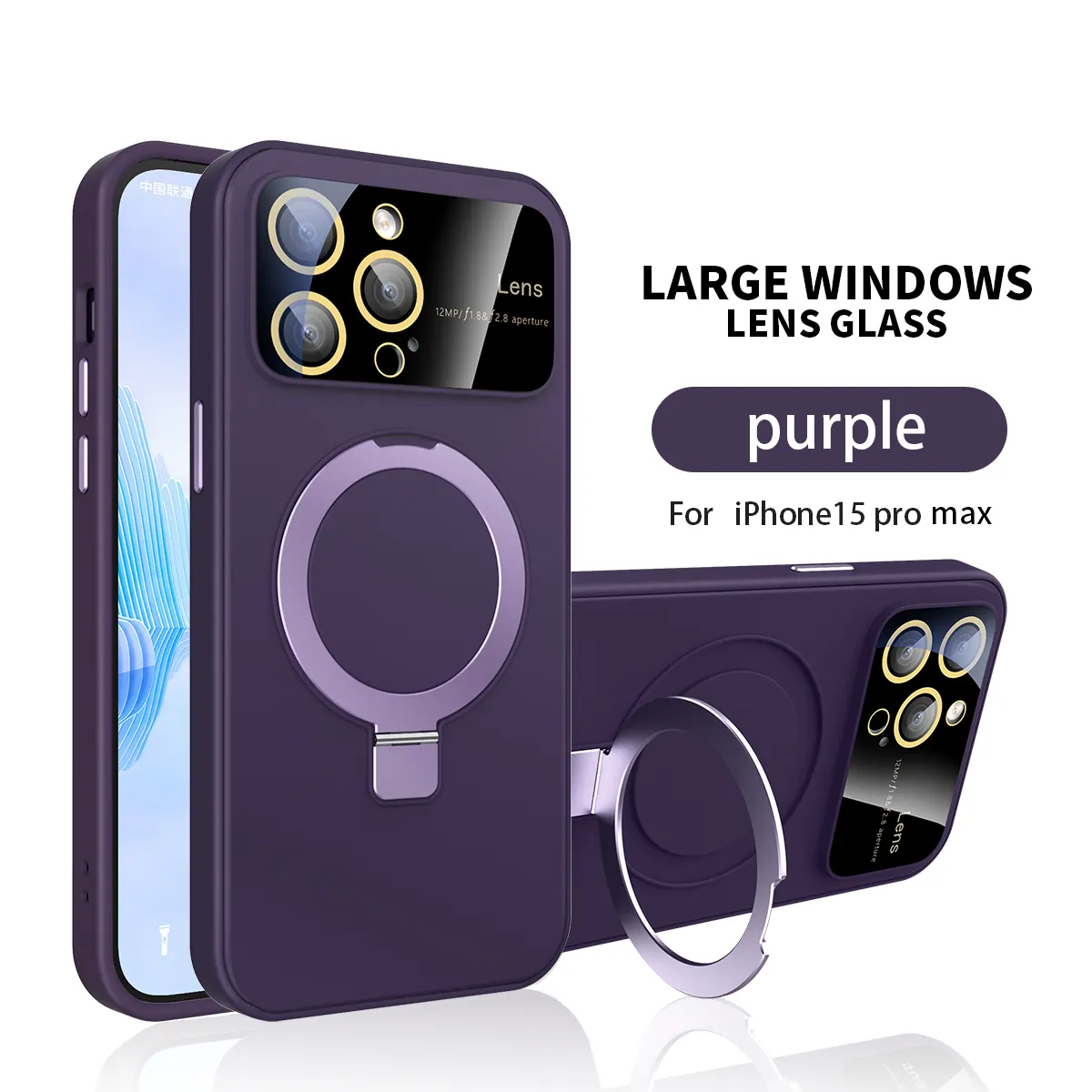 Maxun Fancy Mag Net Achterkant Voor Iphone 15 Pro Max Hoesjes Accurate Magneet 180 Graden Beugel Anti-Vallen