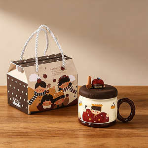 <span class=keywords><strong>Mug</strong></span> en céramique rétro mignon Harmony avec couvercle, style Maillard, pour le bureau ou les enfants, cadeau idéal pour les petites amies - Product Image 3
