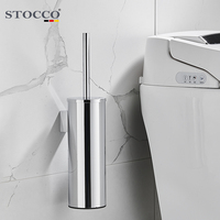 STOCCO Porte-brosse WC moderne chromé mural en acier inoxydable SUS304, ensemble de brosses de nettoyage WC, garantie 5 ans