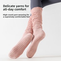 Chaussettes de yoga longues d'été à volants en coton peigné sans couture antidérapantes pour femme, chaussettes de mollet sans couture pour le sport et le Pilates