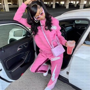 Lyg Tùy Chỉnh Phụ Nữ Quá Khổ Hoodies Lông Cừu Áo Thun Bông Áo Và Quần Bó Sát Đặt Mùa Thu Theo Dõi Áo Khoác Nặng Y2K Áo Len - Product Image 3