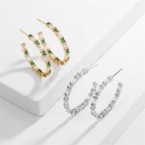 RAKOL EP5567 Hot Sale 18k Gold Plated Cc <b>Earrings</b> Green <b>Emerald</b> Diamond Cubic Zirconia <b>Hoop</b> <b>Earrings</b> for Women - Product Image 2